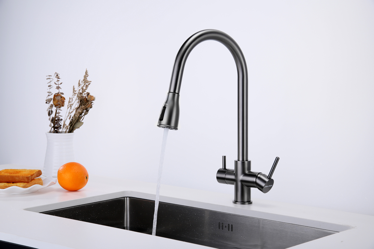 Превью картинка Смеситель для кухни Paulmark LANGE La214212-GM Вороненая сталь GM #4