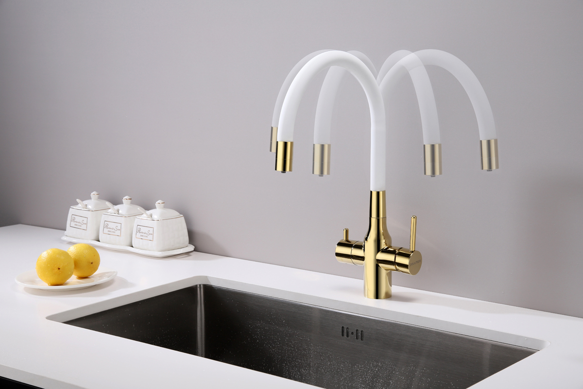 Превью картинка Смеситель для кухни Paulmark SALIX Sa213419-Gw Белый / золото #7