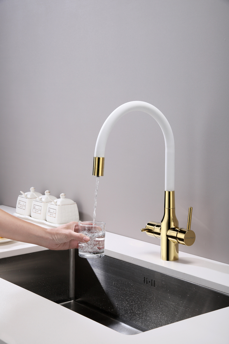 Превью картинка Смеситель для кухни Paulmark SALIX Sa213419-Gw Белый / золото #5