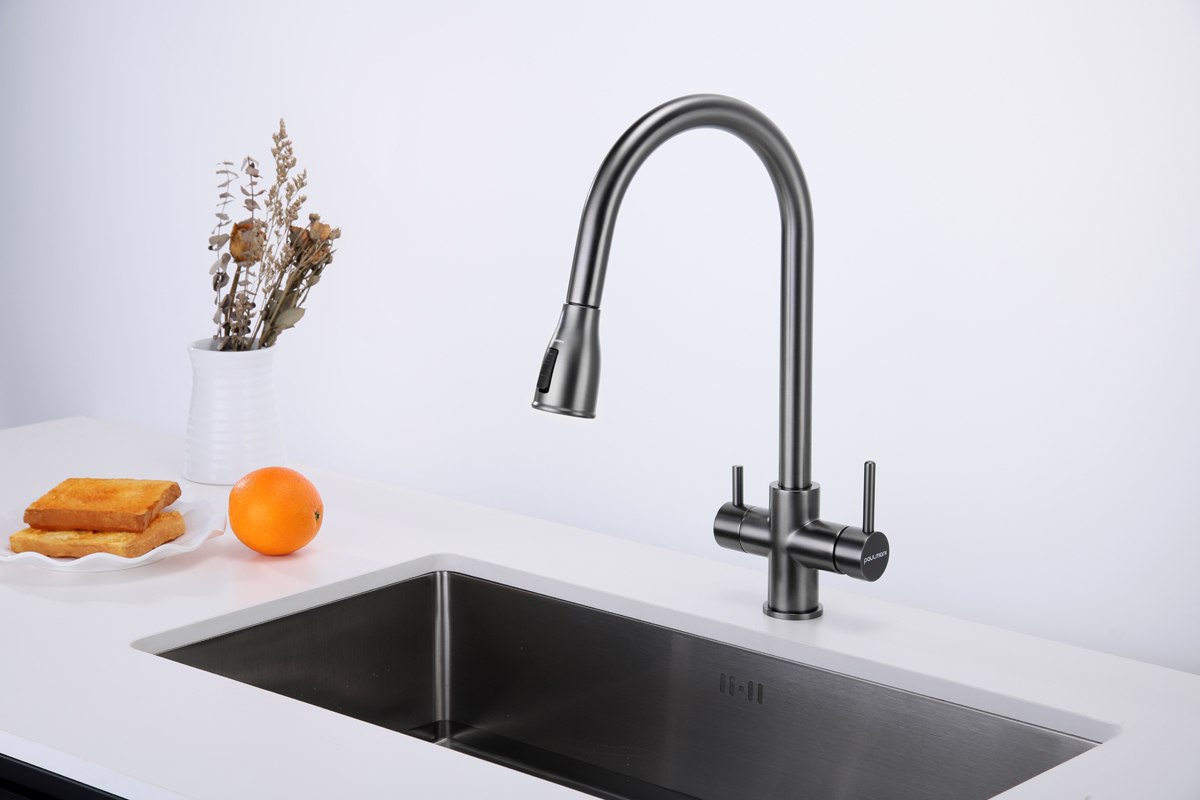 Превью картинка Смеситель для кухни Paulmark LANGE La214212-GM Вороненая сталь GM #3