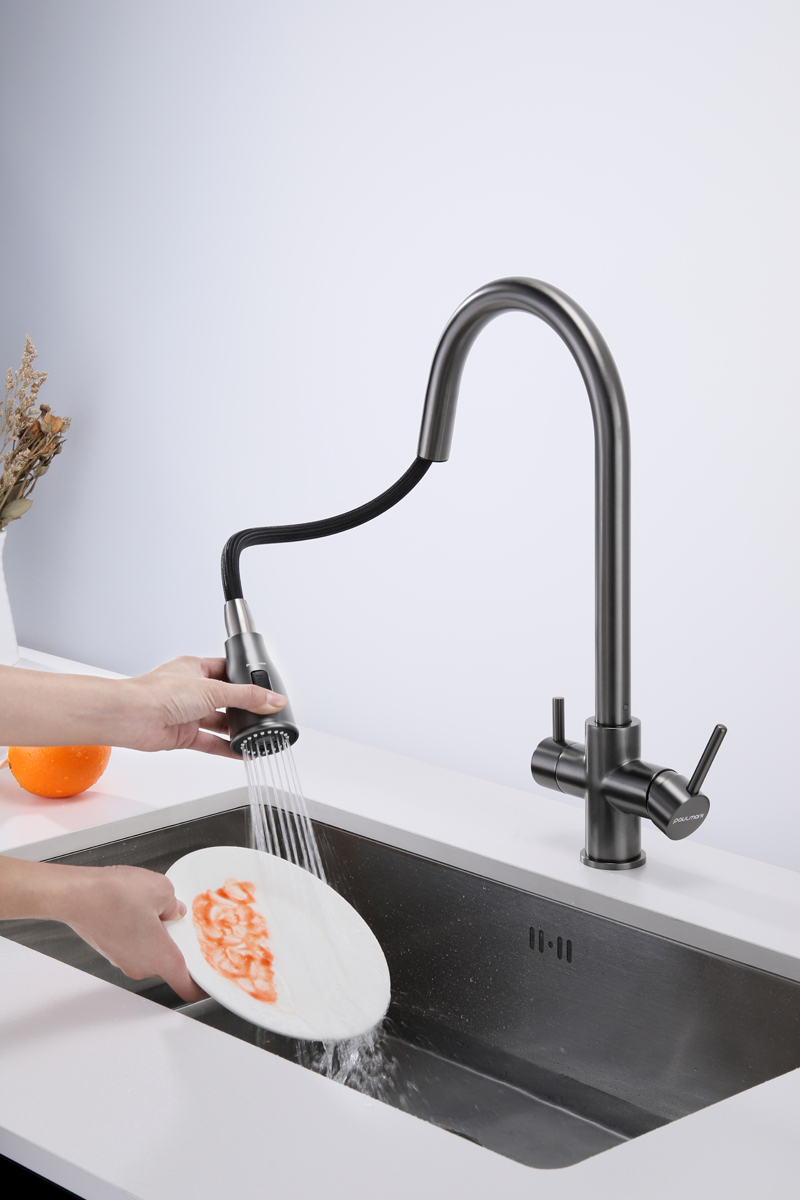 Превью картинка Смеситель для кухни Paulmark LANGE La214212-GM Вороненая сталь GM #7