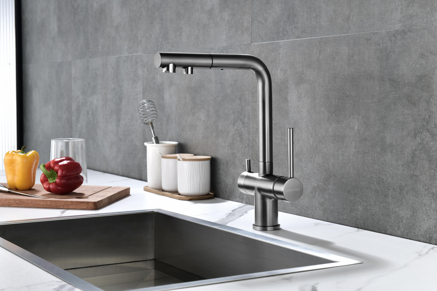 Превью картинка Смеситель для кухни Paulmark SERPENTINE Se213222-GM Вороненая сталь GM #3