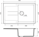 Превью картинка Гранитная мойка Rivelato LUMO 7850 1-чаш 780*500 Gelsomino #2
