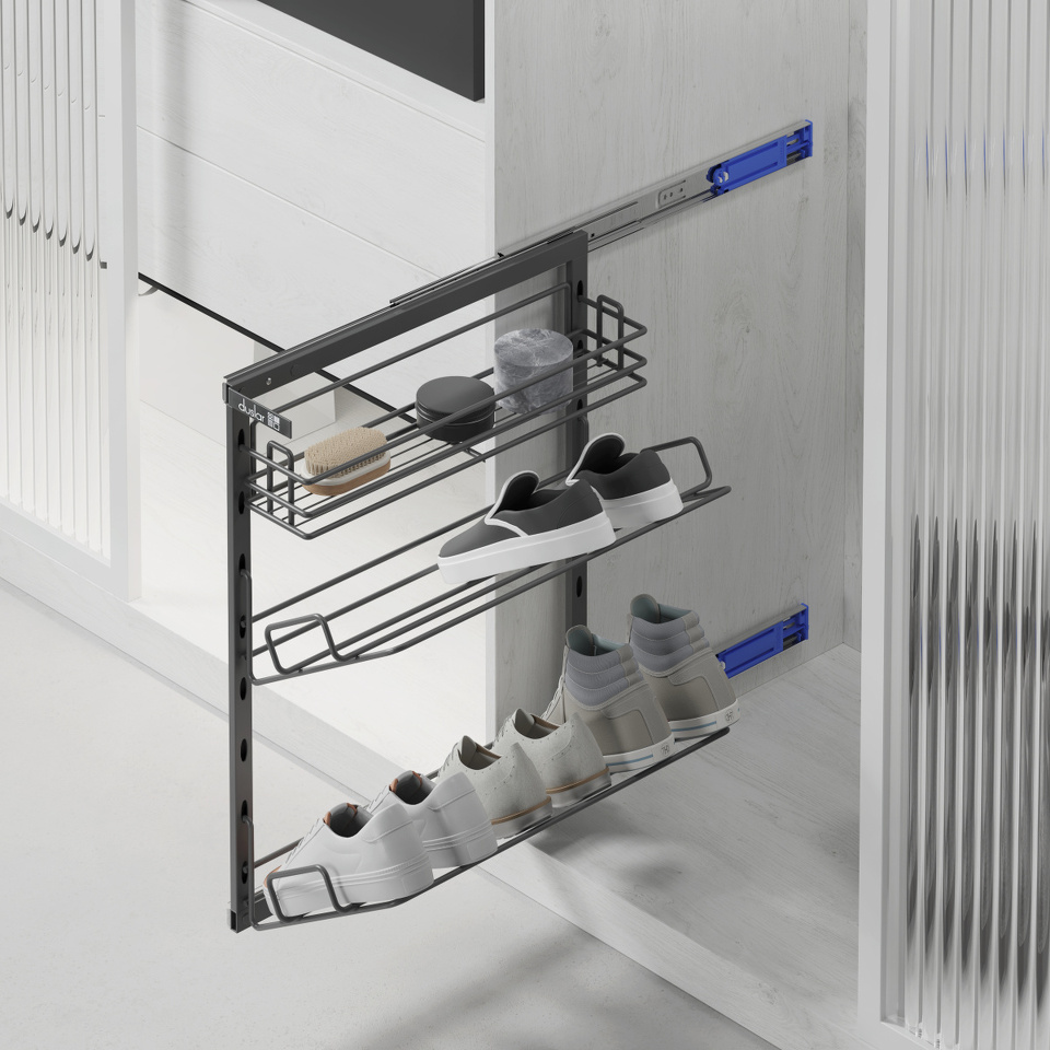 Фото Duslar Выдвижная обувница BENKO с 2-мя полками и корзиной, ширина 230 мм, высота 566 мм, антрацит