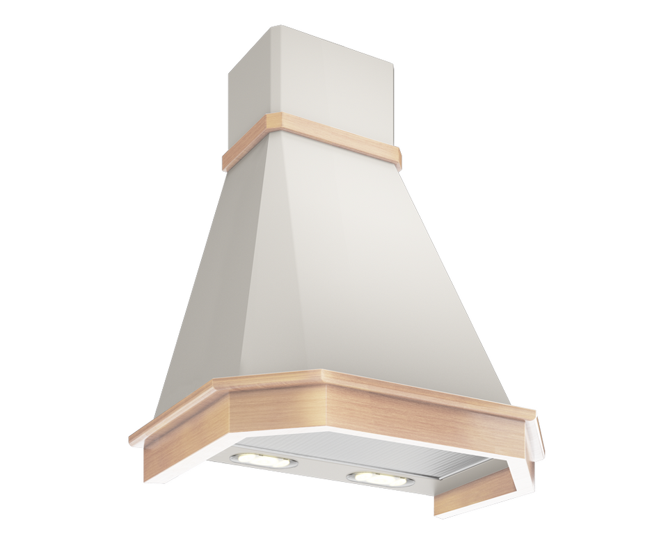 Фото Вытяжка с багетом Elikor Камин Грань 90П-650-П3Л бежевый/дуб неокр.