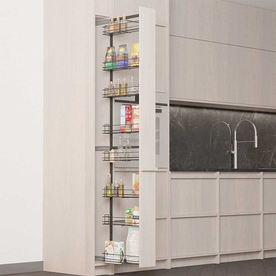 Фото Duslar Система TALL WALL с 8 корзинами 87 мм, высота 1850 мм, выдвижной фасад от 150 мм, антрацит