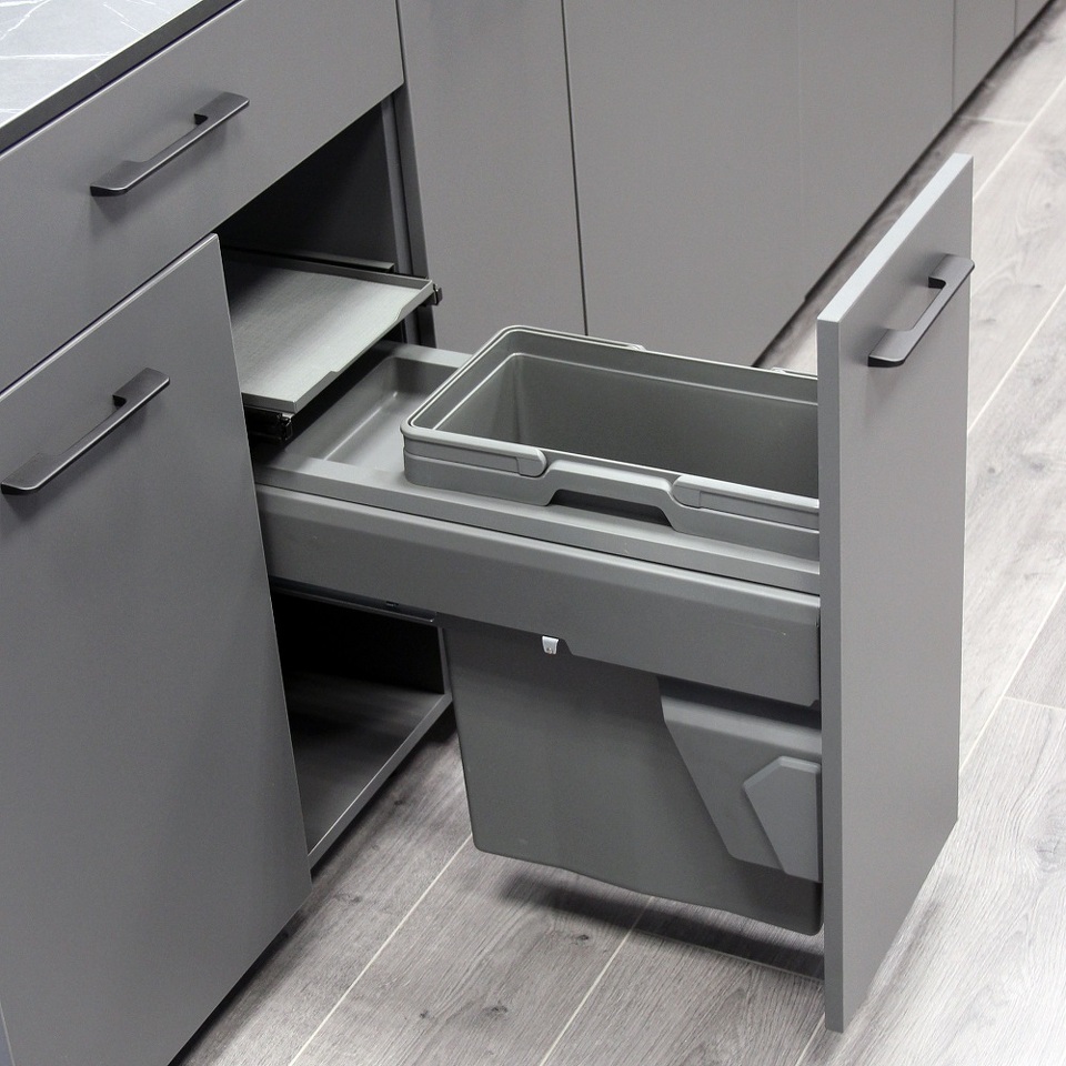 Фото Duslar Мусорное ведро NIGHT 25 л, выдвижной фасад 300 мм, антрацит