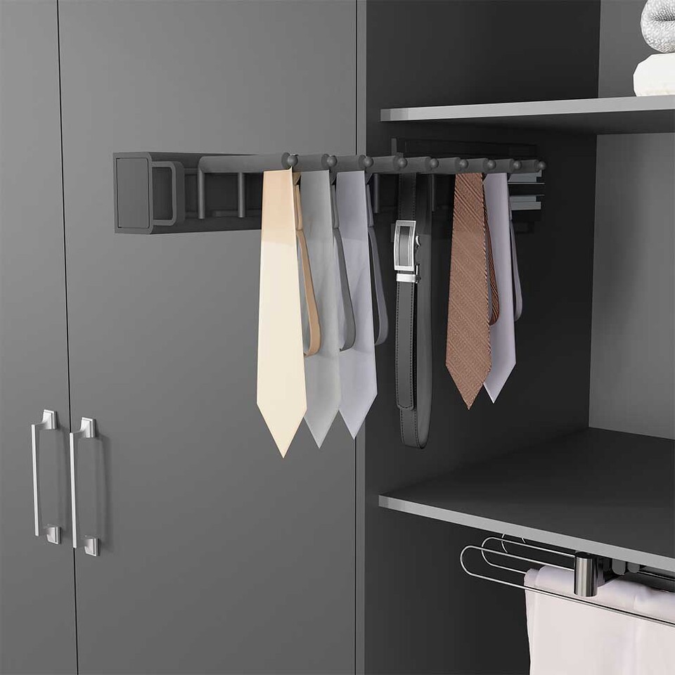 Фото Duslar Выдвижной держатель KEVIN для галстуков и ремней, левый, антрацит