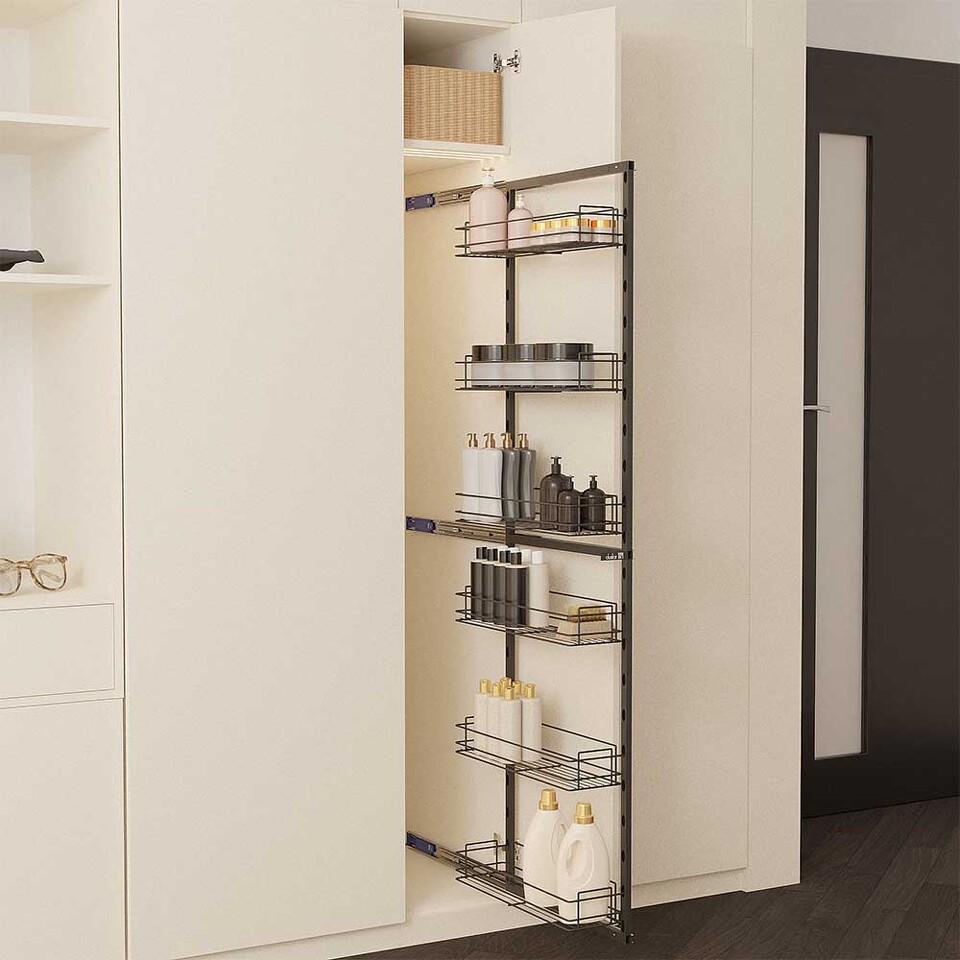 Фото Duslar Система TALL SIDE с 6 корзинами 129 мм, высота 1520 мм, распашной фасад от 250 мм, антрацит