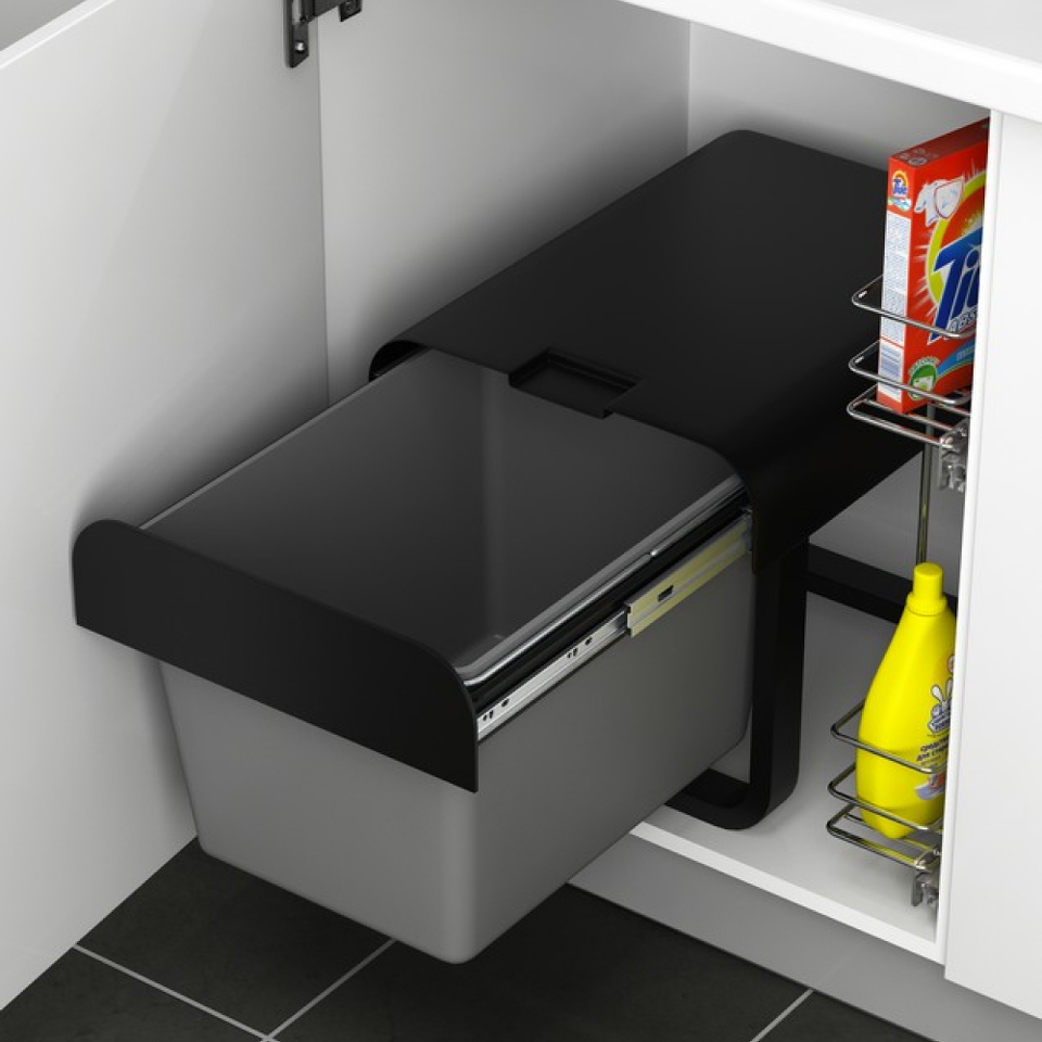 Фото Ekotech Мусорное ведро ALADIN 34 л, распашной фасад 400 мм, серый/черный