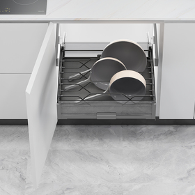 Картинка Duslar Корзина с держателем MATRIX для кастрюль и сковородок, распашной фасад 600 мм, антрацит