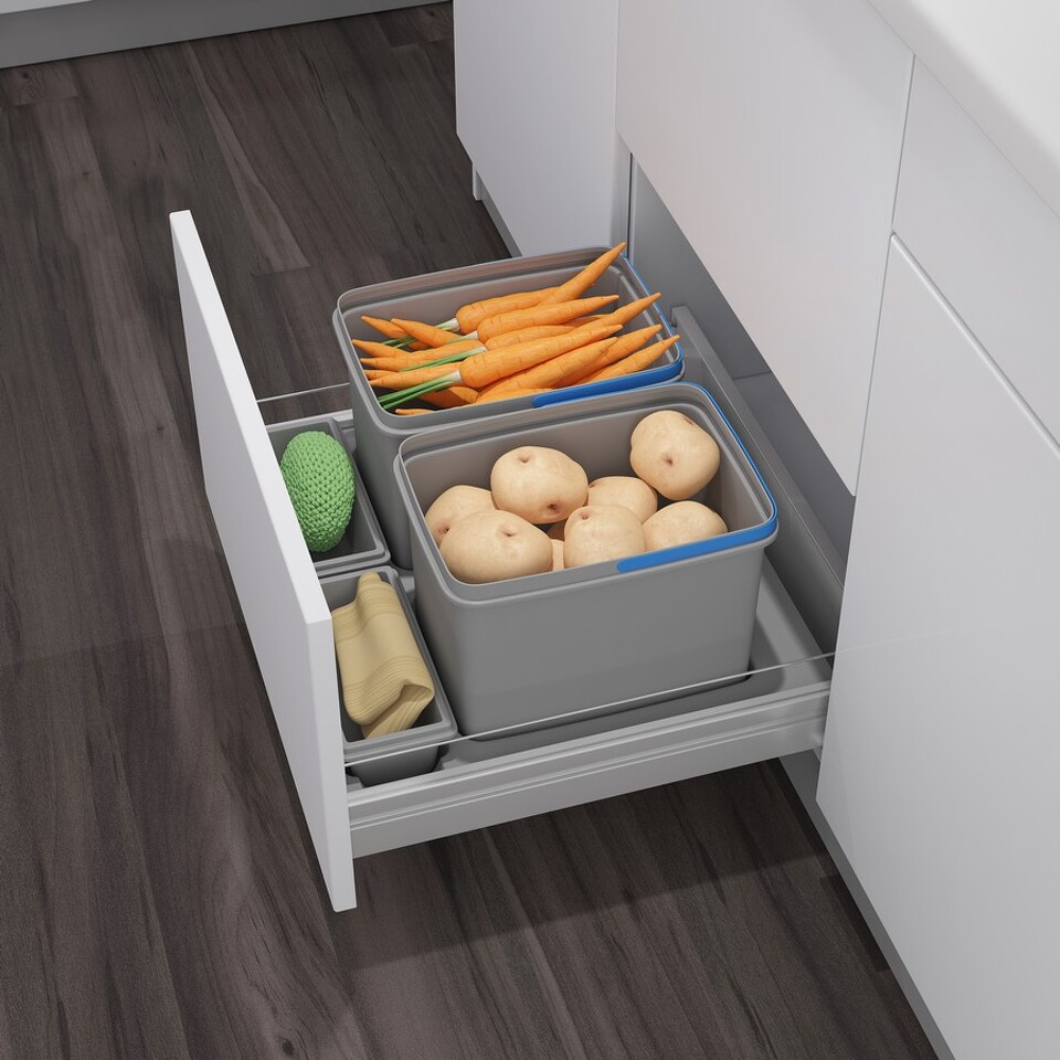 Фото Ekotech Система сортировки PRACTIKO 2 24 л, выдвижной фасад 600 мм, глубина 460 мм, серый