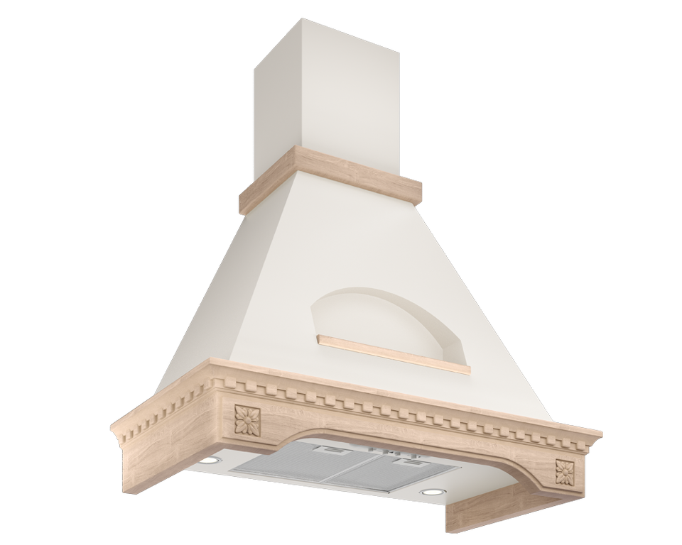 Фото Вытяжка с багетом Elikor Бельведер Флореале 90П-650-П3Д бежевый/дуб неокр