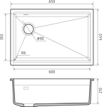 Превью картинка Гранитная мойка Rivelato LINO 654-L 1-чаш 650*440 topazio #3