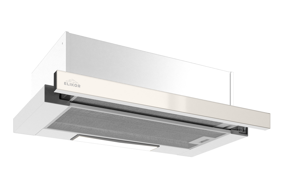 Фото Встраиваемая вытяжка Elikor Интегра GLASS 60П-650-В2Л белый/стекло бежевый