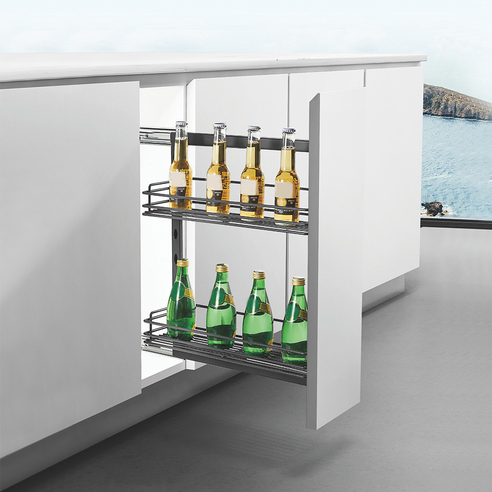 Фото Duslar Бутылочница WALL с 2 корзинами 87 мм, выдвижной фасад от 150 мм, антрацит