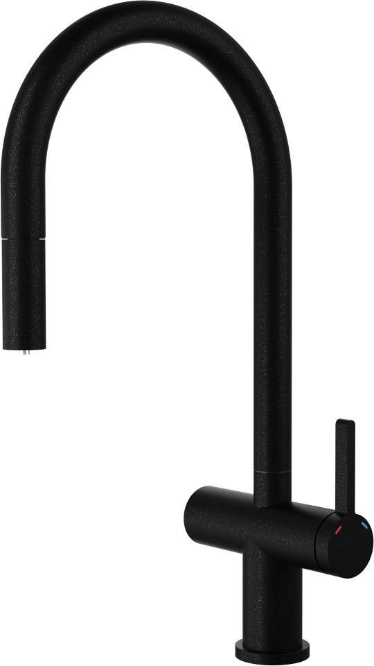 Фото Смеситель для кухни Rivelato ACIO U-обр.с выдвижной лейкой и краном питьевой воды D-35мм antracite