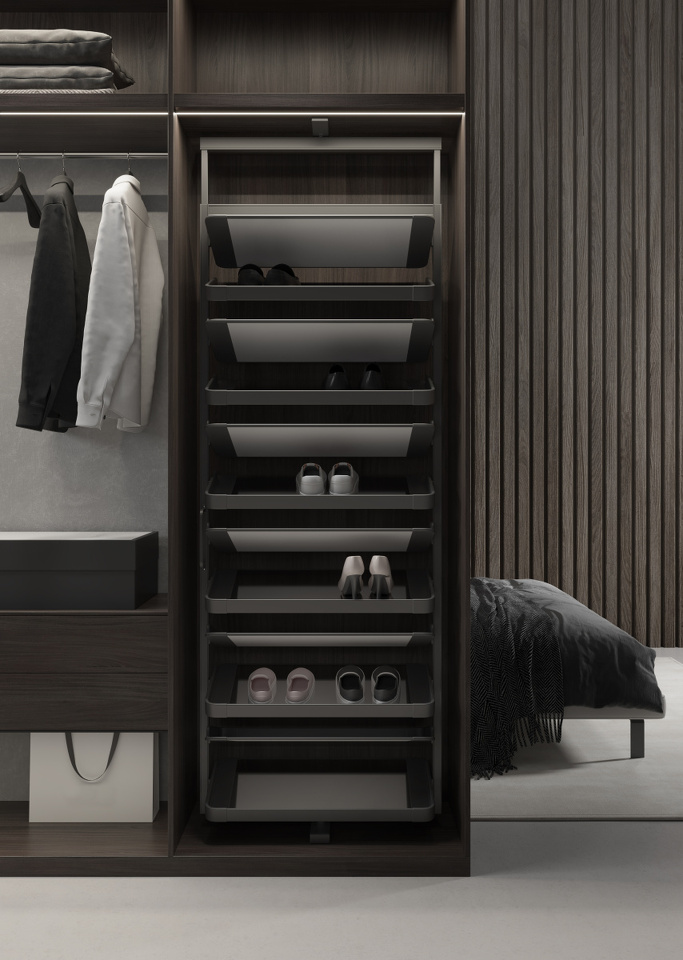 Фото Duslar Поворотная обувница GRAND ULTRA с 6-ю полками, ширина 710 мм, высота 1120-1370 мм, антрацит