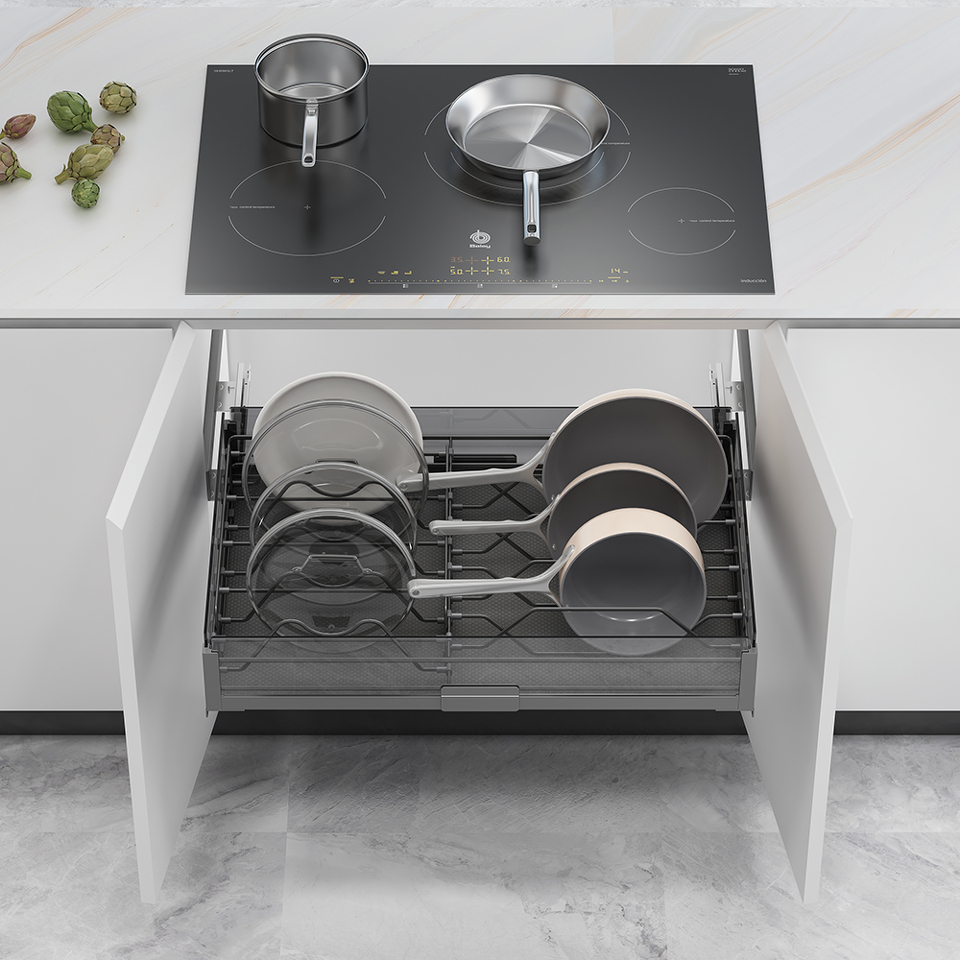 Фото Duslar Корзина с держателем MATRIX для крышек, кастрюль и сковородок, распашной фасад 800 мм, антрацит