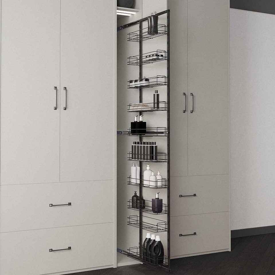 Фото Duslar Система TALL SIDE с 10 корзинами 129 мм, высота 2120 мм, распашной фасад от 250 мм, антрацит