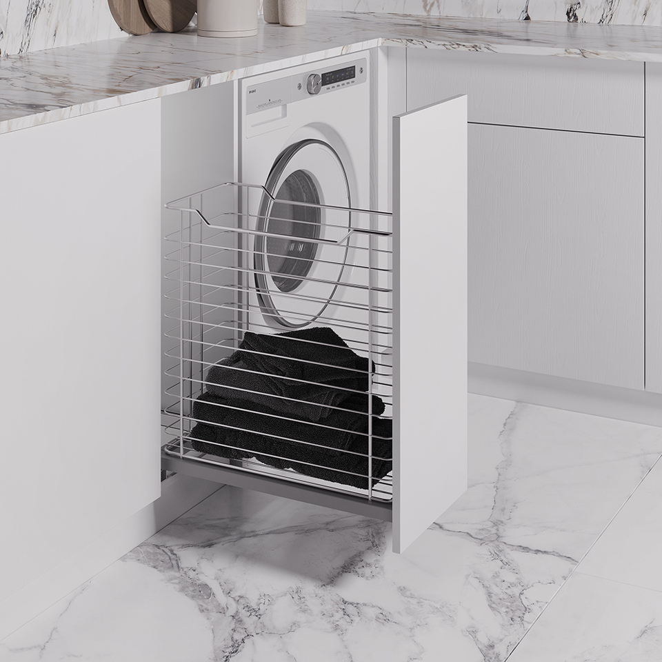 Фото Duslar Корзина FIONA для хранения белья 35 л, выдвижной фасад 300 мм, хром