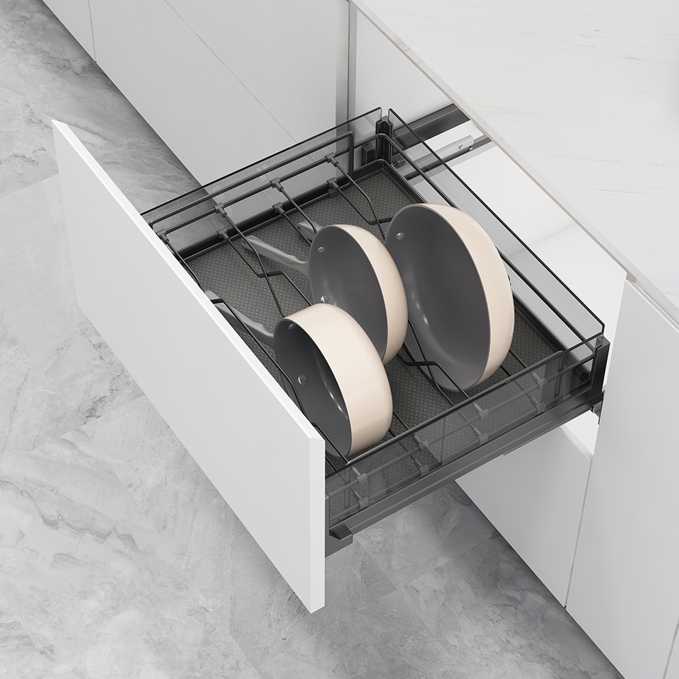 Фото Duslar Корзина с держателем MATRIX для кастрюль и сковородок, выдвижной фасад 600 мм, антрацит