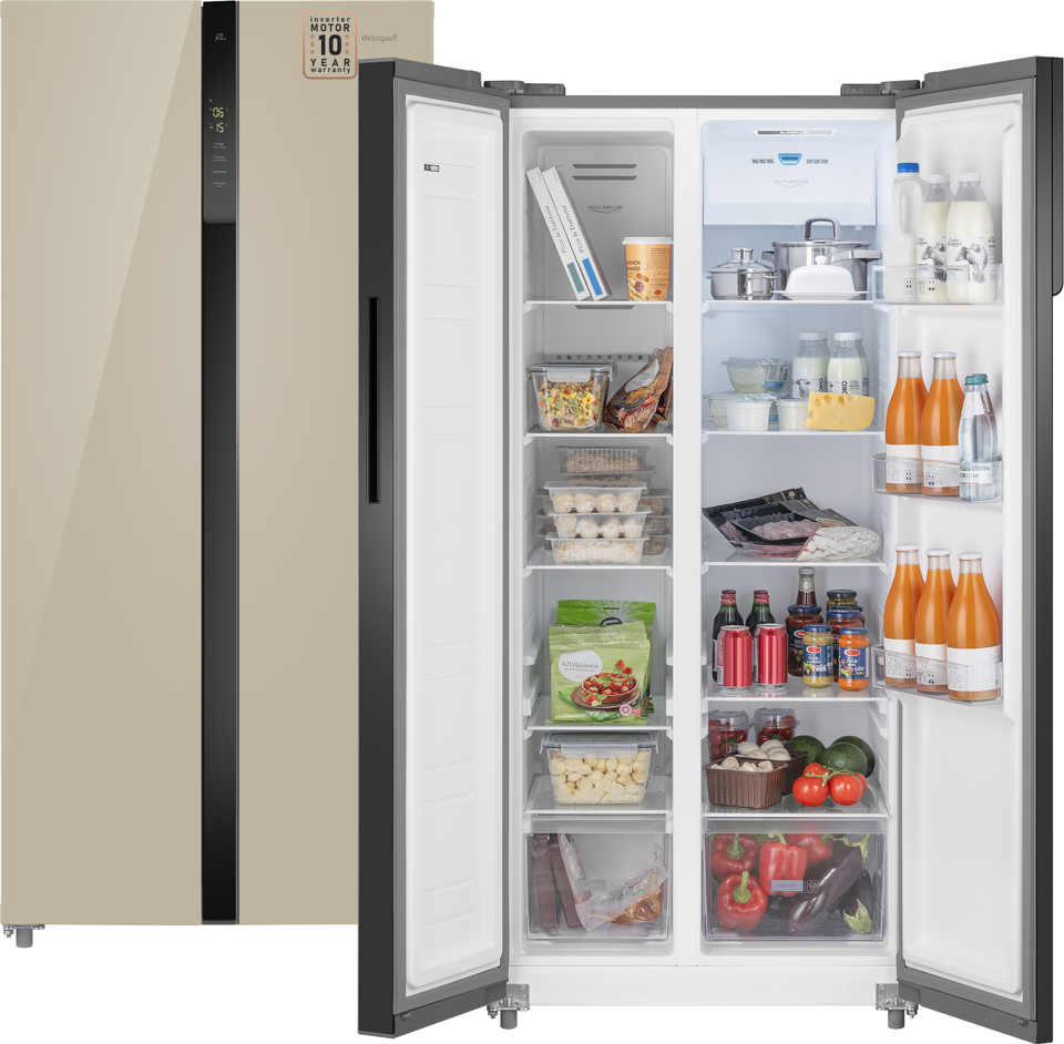 Фото  Холодильник side by side Weissgauff WSBS 500 Inverter NoFrost Beige Glass