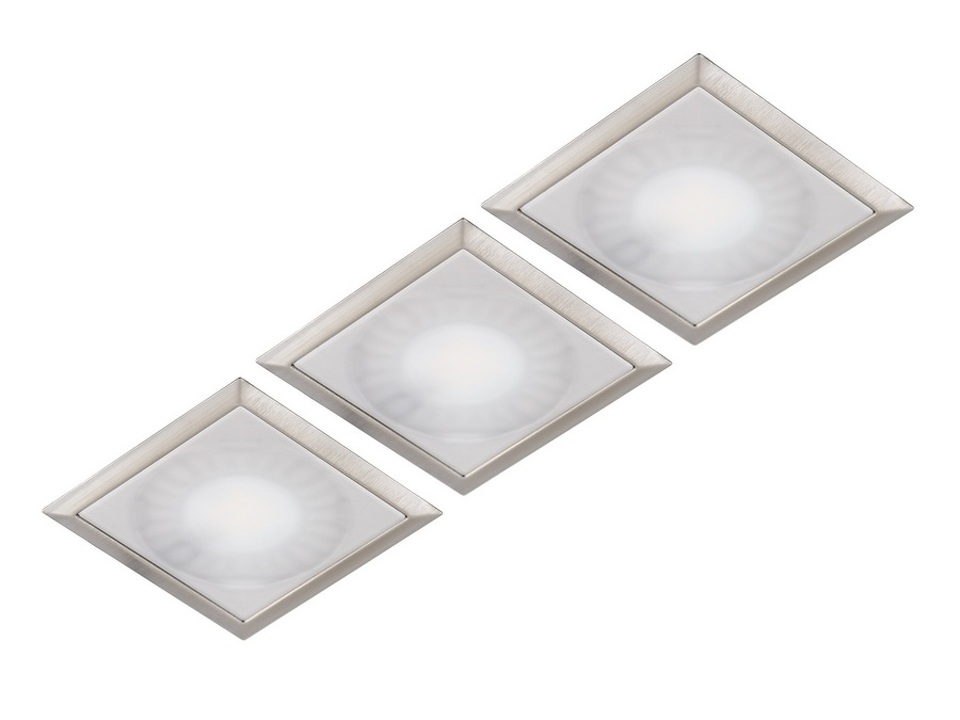 Фото Forma e Funzione Комплект из трансформатора и 3-х врезных светодиодных светильника SUN QUADRO, 24V, теплый, сталь