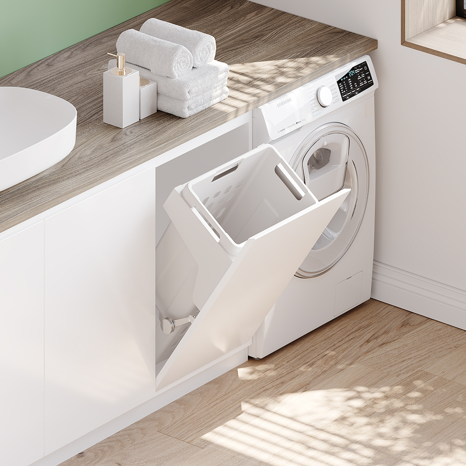 Фото Duslar Корзина NAOMI для хранения белья 35 л, откидной фасад 450 мм, белый