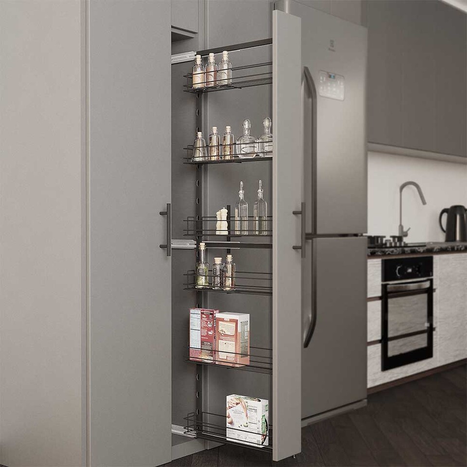 Фото Duslar Система TALL WALL с 6 корзинами 87 мм, высота 1520 мм, выдвижной фасад от 150 мм, антрацит