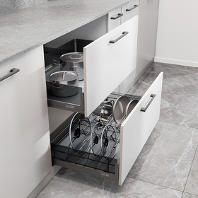 Картинка Duslar Комплект из 2-х корзин MATRIX, с держателем и без, выдвижной фасад 900 мм, антрацит