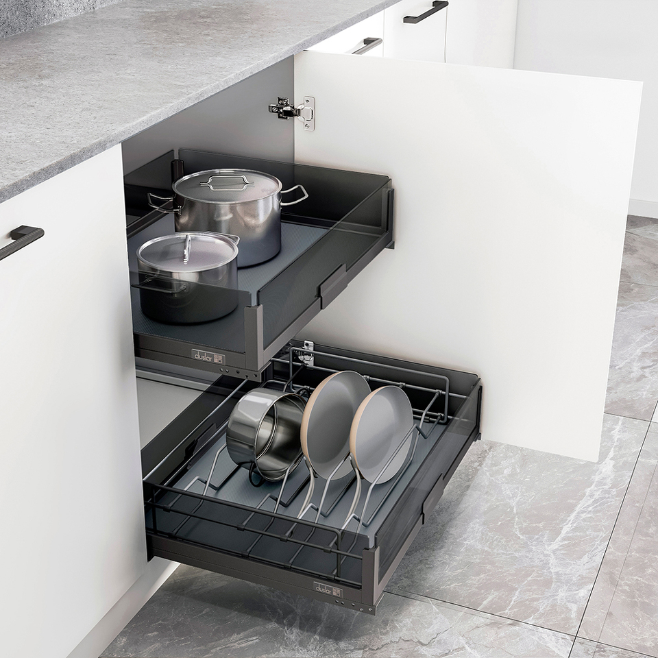 Фото Duslar Комплект из 2-х корзин MATRIX, с держателем и без, распашной фасад 600 мм, антрацит