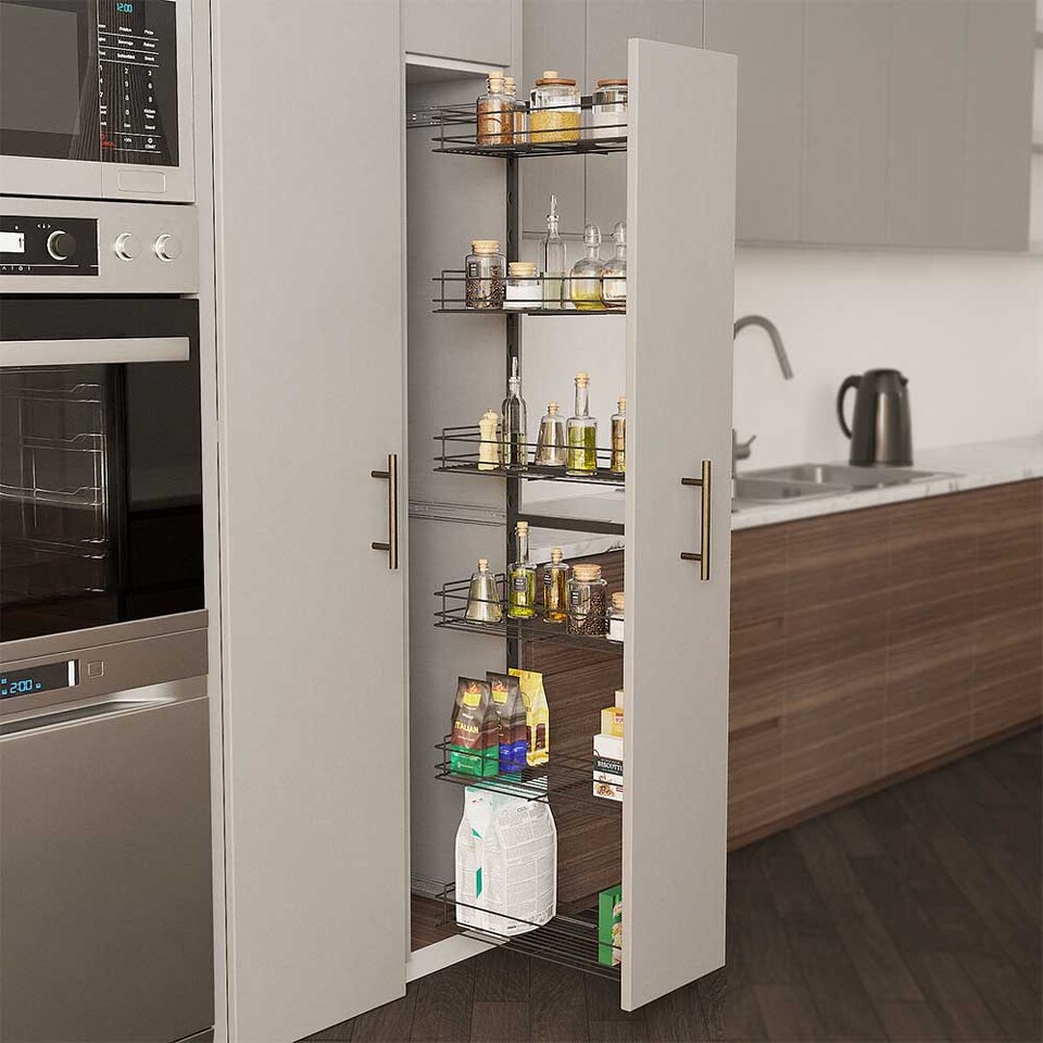 Фото Duslar Система TALL WALL с 6 корзинами 229 мм, высота 1520 мм, выдвижной фасад от 300 мм, антрацит