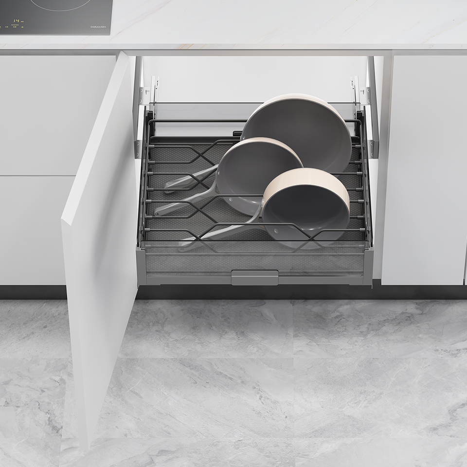 Фото Duslar Корзина с держателем MATRIX для кастрюль и сковородок, распашной фасад 600 мм, антрацит