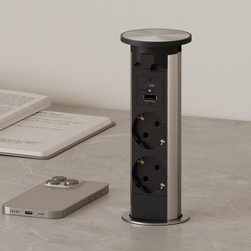 Картинка Duslar Розетка TWIN, автоматическое выдвижение, врезная, алюминий/черный