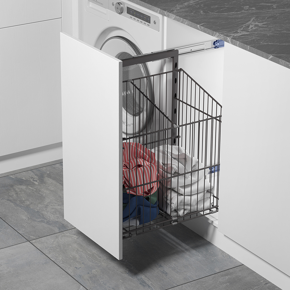 Фото Duslar Корзина GINNY для хранения белья 50 л, выдвижной фасад 400 мм, антрацит