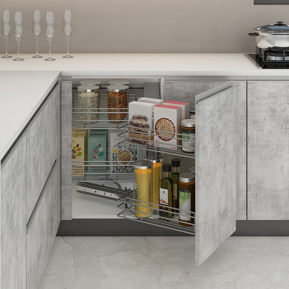 Фото Duslar Волшебный уголок CLYDE, выдвижной фасад 450 мм, правый, хром