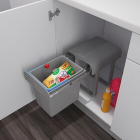 Картинка Ekotech Мусорное ведро ALADIN 15 л, распашной фасад 350 мм, серый