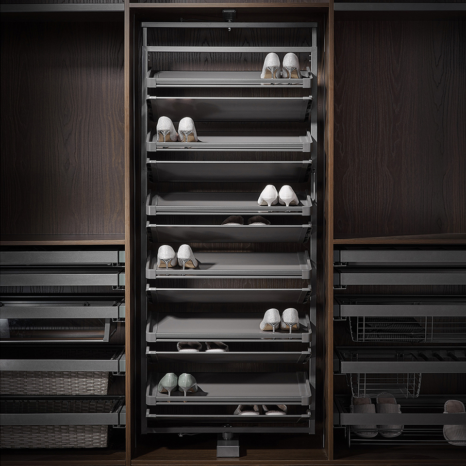 Фото Duslar Поворотная обувница LARGE ULTRA с 12-ю полками, ширина 710 мм, высота 1910-2110 мм, антрацит