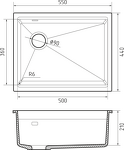 Превью картинка Гранитная мойка Rivelato LINO 554-L 1-чаш 550*440 nero #3