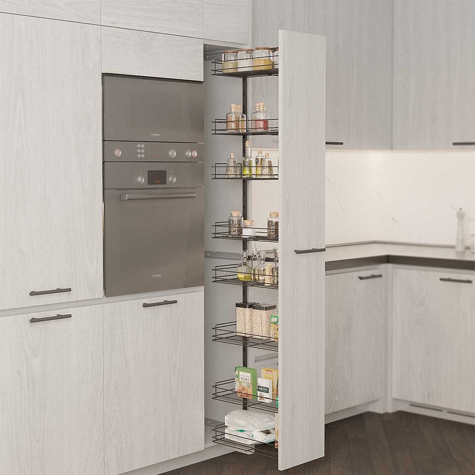 Фото Duslar Система TALL WALL с 8 корзинами 229 мм, высота 1850 мм, выдвижной фасад от 300 мм, антрацит