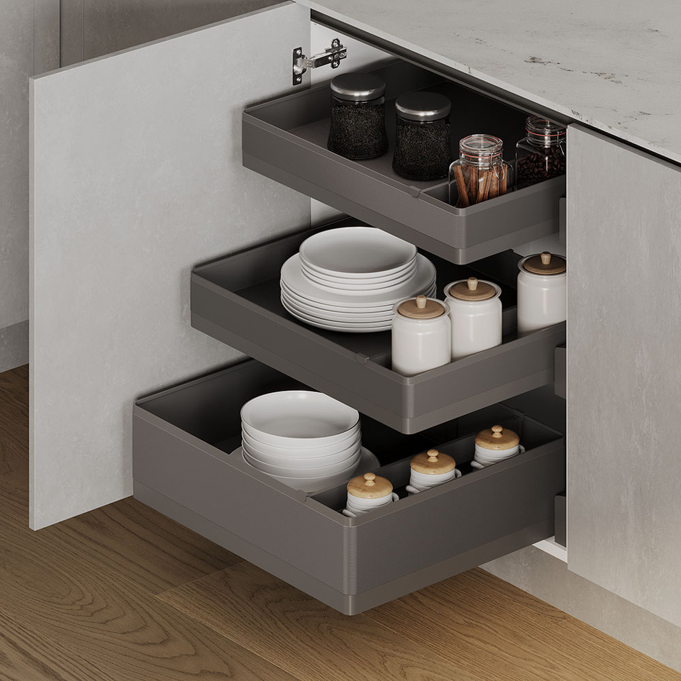 Фото Duslar Комплект из 3-х корзин TITAN, высотой 90.5 (2шт.) и 154.5 мм, распашной фасад 600 мм, антрацит