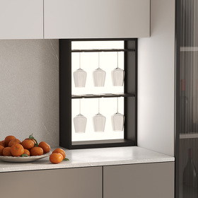 Картинка Duslar Полка LUMINOVA с подсветкой и держателем для бокалов, ширина 400 мм, черный