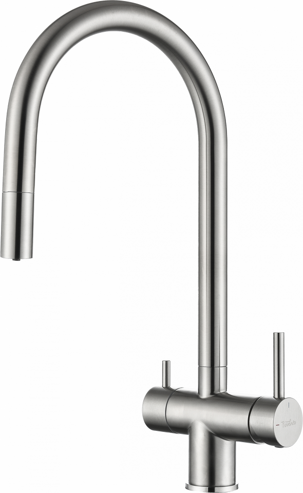 Фото Смеситель для кухни Rivelato Trevi U-обр. с краном питьевой воды и выдвижной лейкой D-35мм brushed