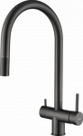 Превью картинка Смеситель для кухни Rivelato Trevi U-обр. с краном питьевой воды и выдвижной лейкой D-35мм PVD black #1