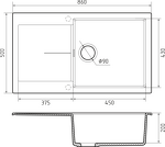 Превью картинка Гранитная мойка Rivelato LUMO 8650 1-чаш 860*500 Tartufo #2