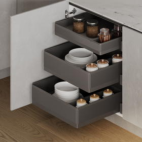 Картинка Duslar Комплект из 3-х корзин TITAN, высотой 90.5 и 154.5 мм (2 шт.), распашной фасад 600 мм, антрацит