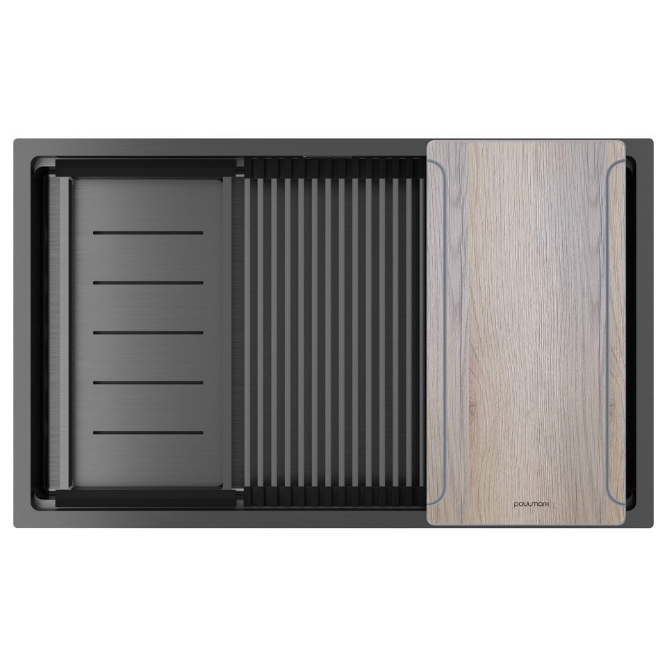 Фото Металлическая мойка Paulmark NEXT-MULTI SINK 74 UNI PM787445-GM вороненая сталь