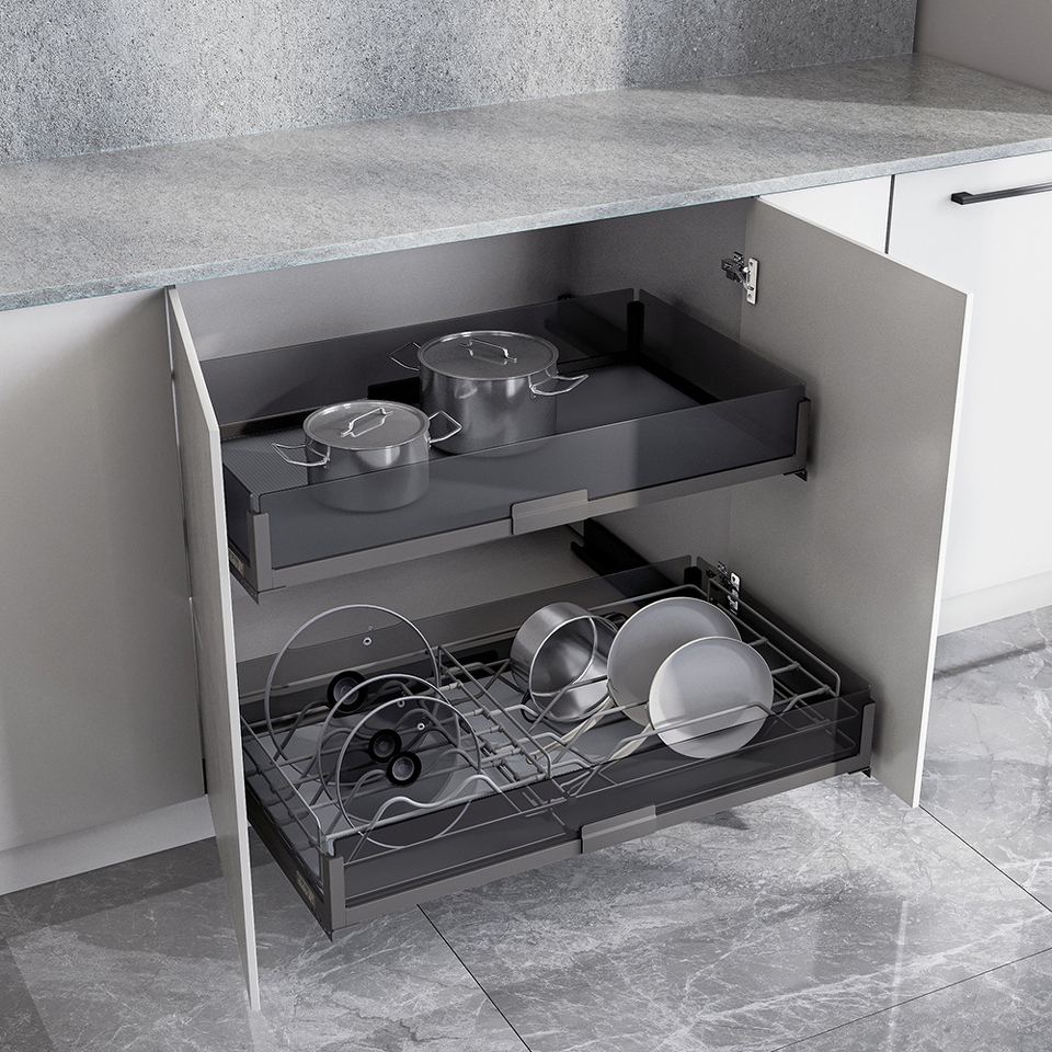 Фото Duslar Комплект из 2-х корзин MATRIX, с держателем и без, распашной фасад 800 мм, антрацит