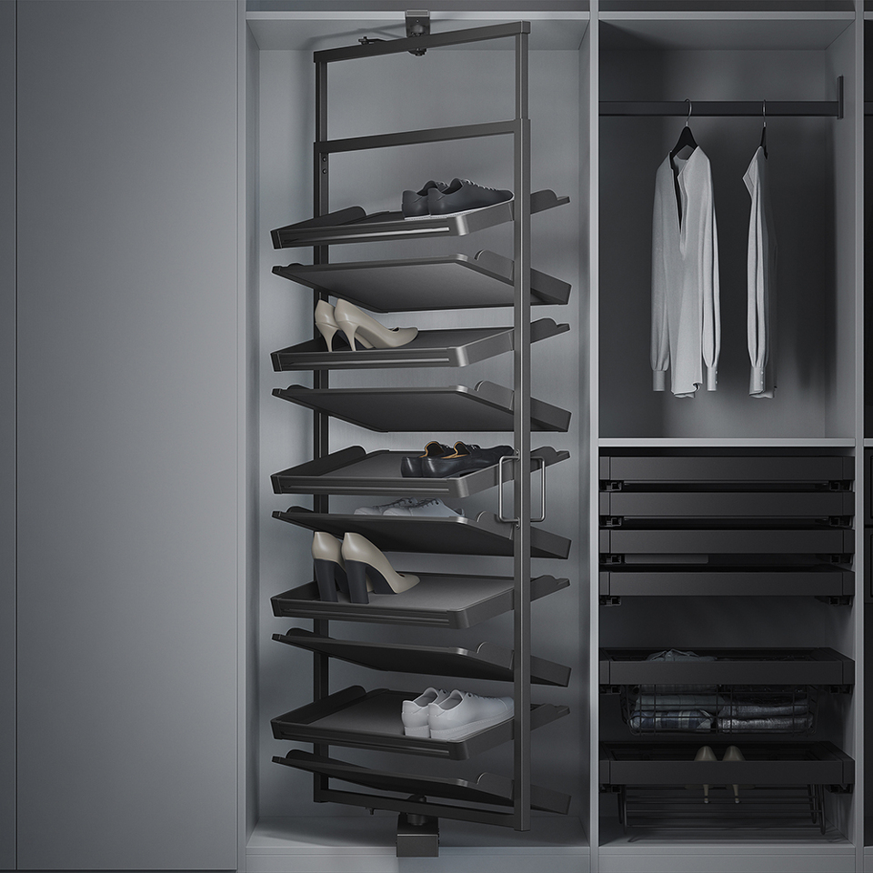 Фото Duslar Поворотная обувница LARGE ULTRA с 10-ю полками, ширина 710 мм, высота 1630-1830 мм, антрацит